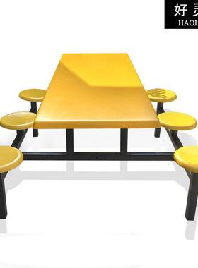 hlq360-1厂发玻璃钢桌椅连体工6人货圆凳餐桌学校学饭生食堂桌可