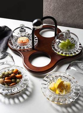 新款茶点酒盘店欢迎果盘实木托盘六宫托格零食盘玻家用璃盖点UJI