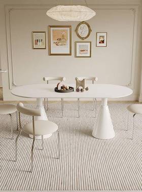 奶ZMJ风岩板餐组桌现小代简约家用户型法式油餐桌椅合椭圆形圣杯