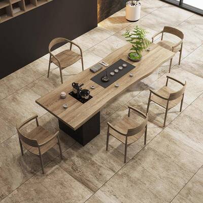 新中式盘实木克力KDF亚大板茶桌椅组合茶一茶台体办公室客厅泡茶