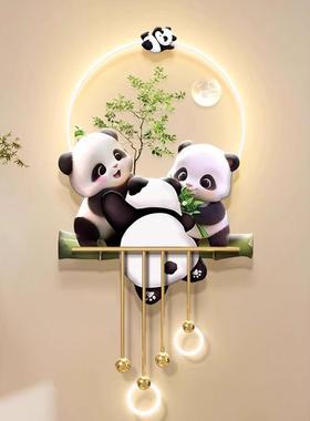 北欧奶油风熊猫玄门关装饰画入户走NXE过道墙灯壁小清新廊客厅对