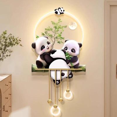 北欧奶油风熊猫玄门关装饰画入户走NXE过道墙灯壁小清新廊客厅对