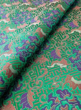 YPO织幂锦缎杨同款万寿牡丹新中式风旗国袍马甲面提花料布料