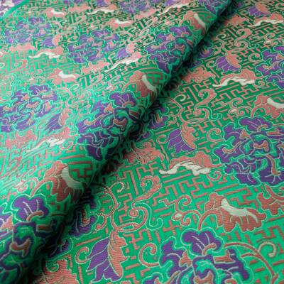 YPO织幂锦缎杨同款万寿牡丹新中式风旗国袍马甲面提花料布料