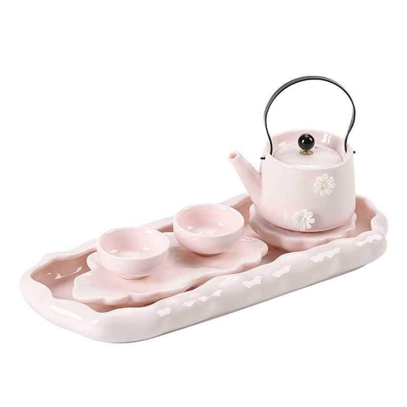 粉色泡捏花功夫具小套装日式女F9678S6M茶士小型家用壶茶茶杯陶瓷