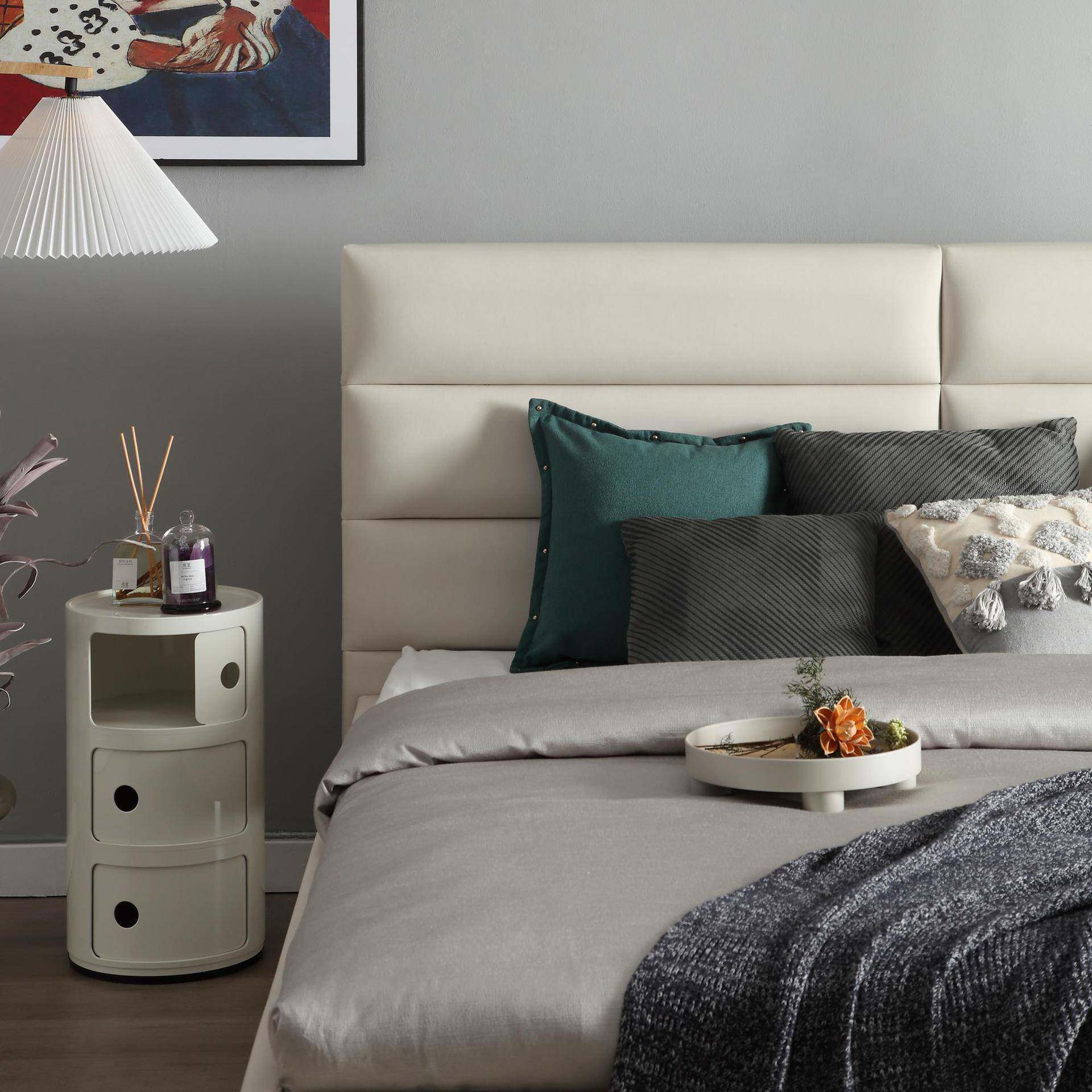 现代简约轻奢皮床齐边内嵌箱体结构横条纹时尚实木框架大床1.8米