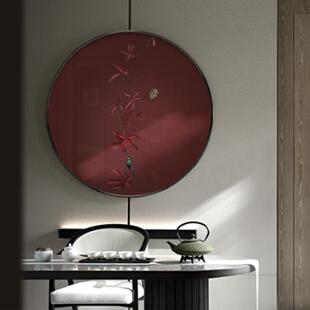 梦蝶新中式植物花卉装饰画软装入户玄关圆形挂画蝴蝶客厅过道壁画