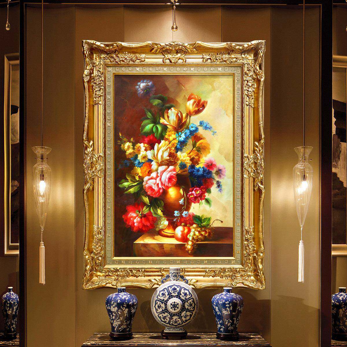 欧式油画静物古典花卉玄关过道餐厅挂壁画高档大装饰画