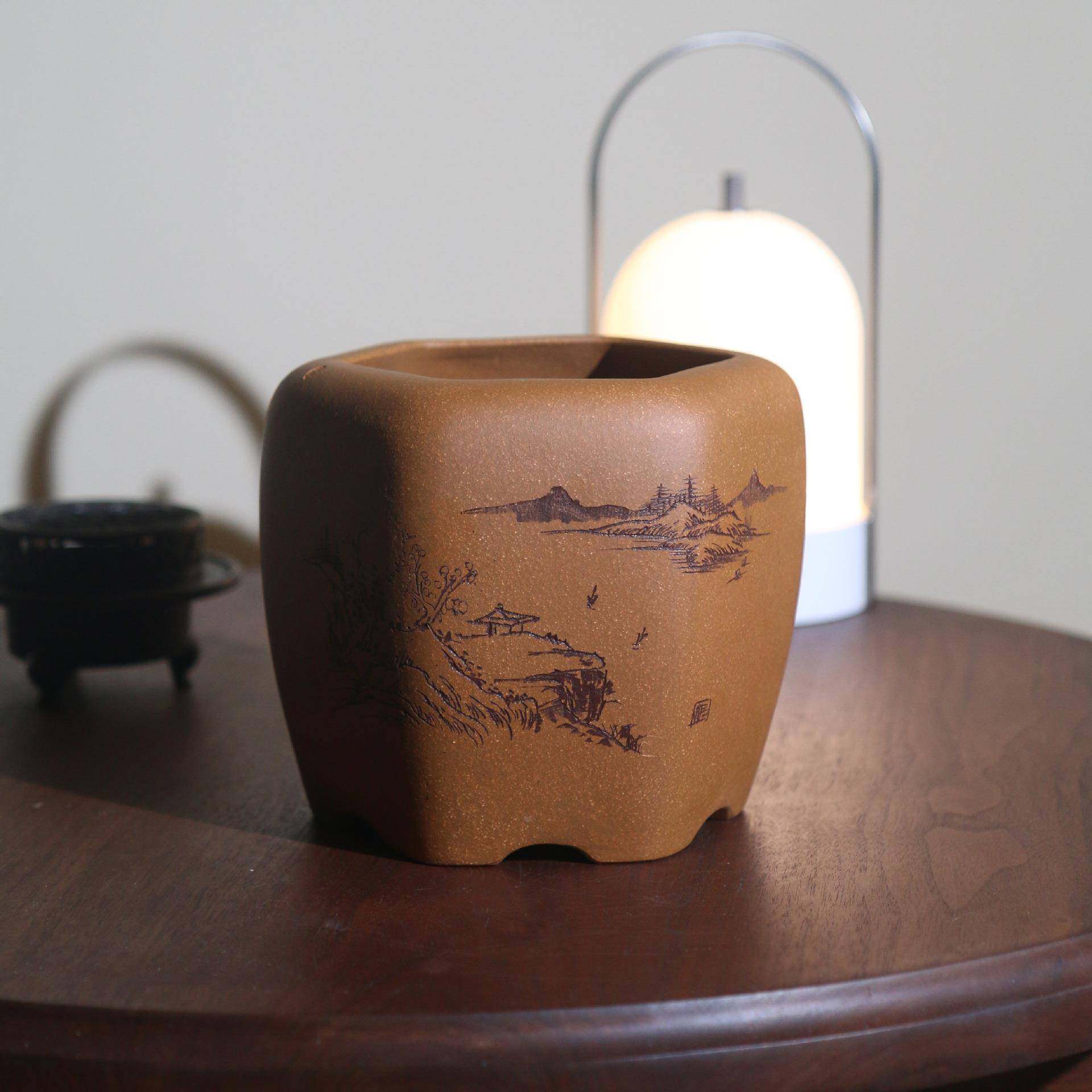 紫砂花盆六方形盆景盆苏兵名家盆刻字刻绘通转兰花盆觅陶乡兰盆,收纳整理,烫衣板及配件,淘宝优惠券,粉丝福利购,淘宝优惠卷