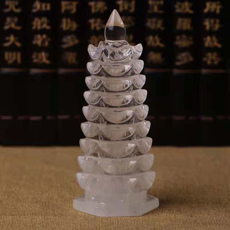 厂家直销天然白粉黄紫水晶文昌塔摆件水晶原石手工雕刻办公桌饰品