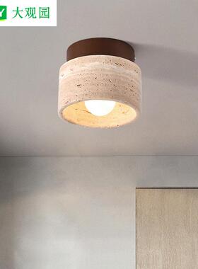 中古风玄关过道灯黄洞石法式复古走廊衣帽间阳台灯新款吸顶灯357L