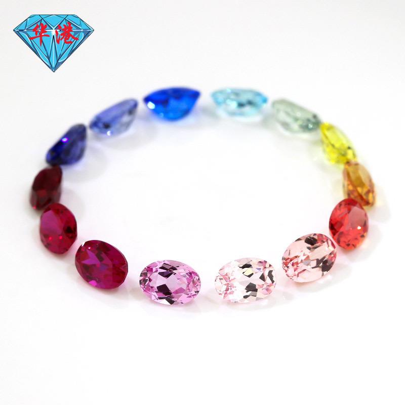 华港宝石蛋形培育彩宝合成彩色椭圆形戒面提拉法再生红蓝绿宝石