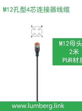 德国隆堡lumberg连接器线缆M12孔型单母头2米RKT4-225/2M
