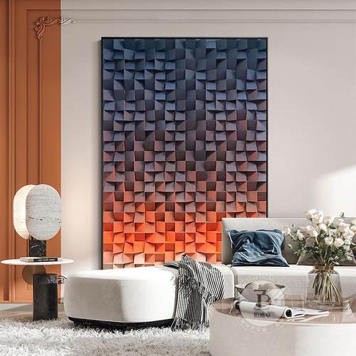 现代轻奢客厅装饰画抽象画高级感木块拼贴挂画简约大幅沙发落地画