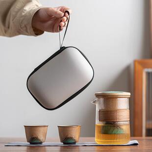 苍山窑变玻璃快客杯茶杯便携式一壶两杯套装户外露营泡茶旅行茶具