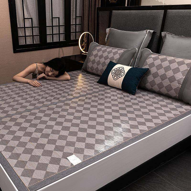 2GH326025年新款花印竹空席双面竹席凉折叠家用学生席宿舍席子调