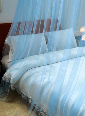 夏蓝色圆蓝色圆顶顶蚊帐理花边吊顶透室内卧室凉床幔物防蚊居风家