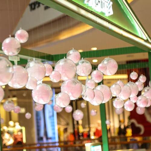 天花板网红室内装饰618羽毛春天布置透明中吊顶围氛空吊饰球悬挂
