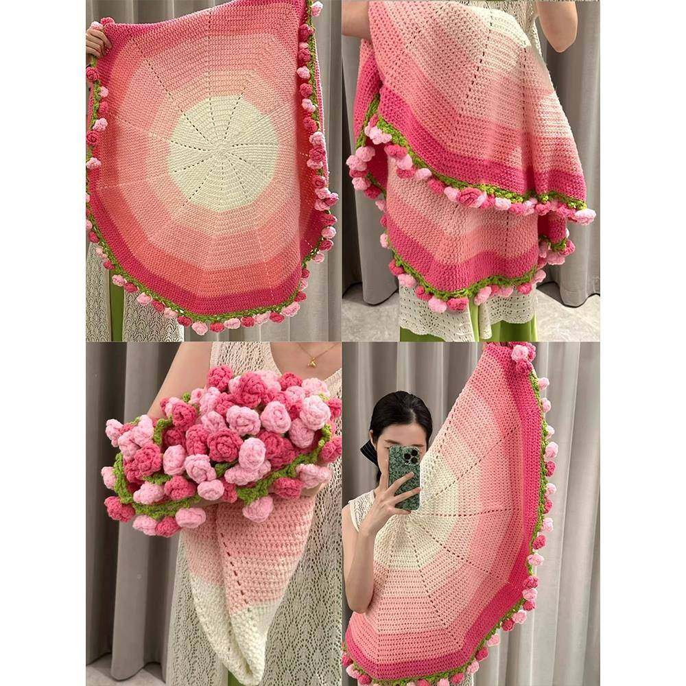 玫瑰花i渐?变毯花束的毯子钩织手dy毛线针织手工编Fh(x}$%p织自织,家居饰品,餐桌花艺,淘宝优惠券,粉丝福利购,淘宝优惠卷