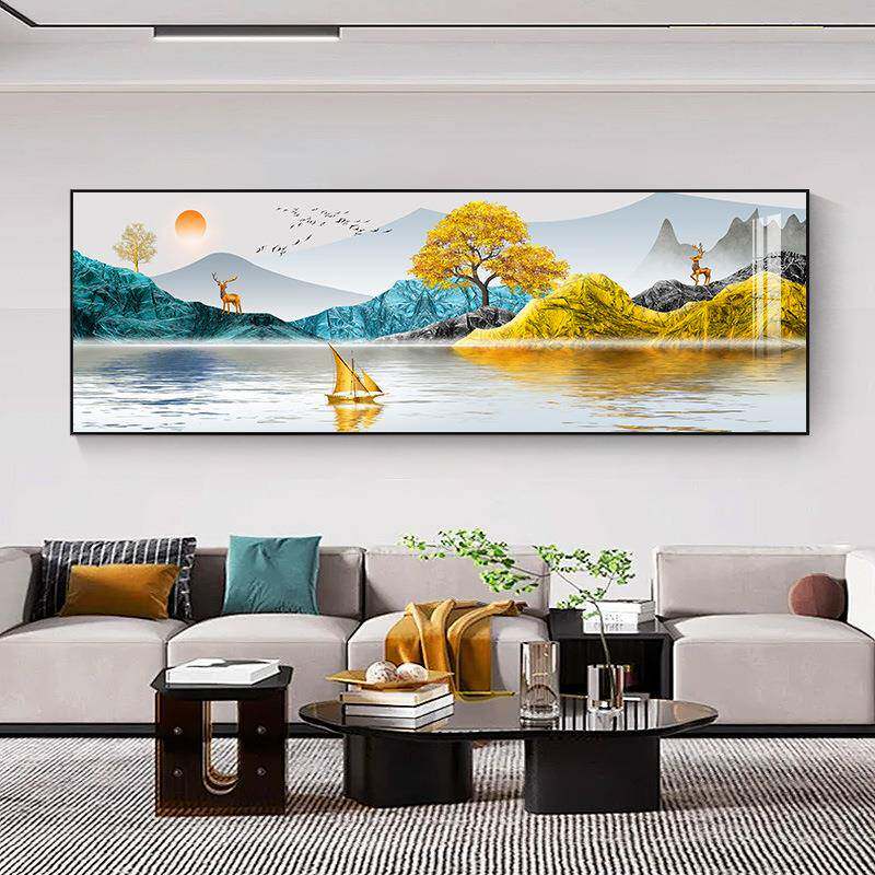轻奢客厅装饰画沙发背景墙挂画简约大气中式山水画卧室床头墙壁画