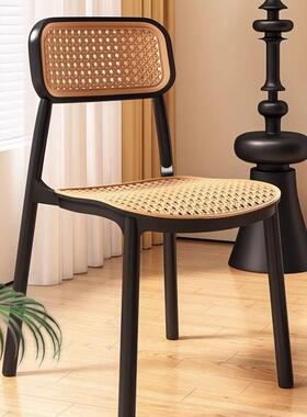 家用餐椅椅复古塑料椅子藤条中桌古藤椅BYQ餐靠背椅编藤餐椅饭店