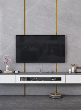 视悬空AII电柜全实木壁挂式景墙上小户型轻奢背灰色现极简客厅代