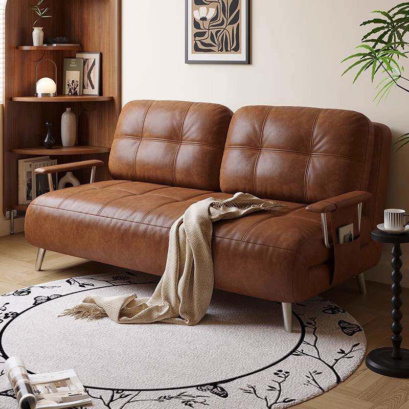 折叠沙发床单人两用储物新款复古小户型伸缩书房午休家用皮艺沙发