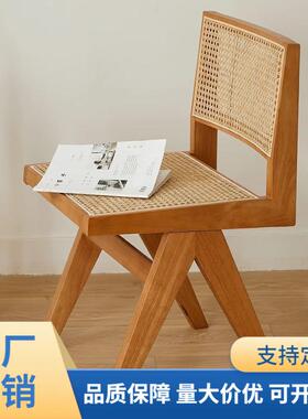 昌迪加尔椅北欧藤编椅子家用阳台藤椅天然真藤设计师休闲实木餐椅