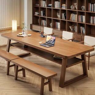 京伽全实木客厅大长书桌阅读学习桌家用大板桌工作台一字长条桌子