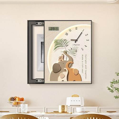 2025新款竖款万年历时钟电表箱装饰画奶油风配电箱免打孔遮挡挂画
