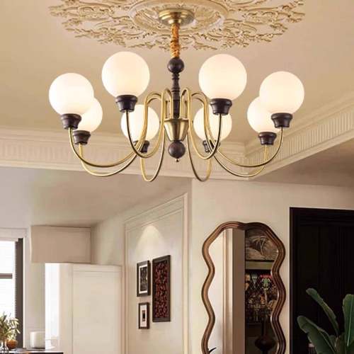 全铜法式吊灯中古胡桃木色设计感大厅灯法式餐厅灯卧室书房灯具