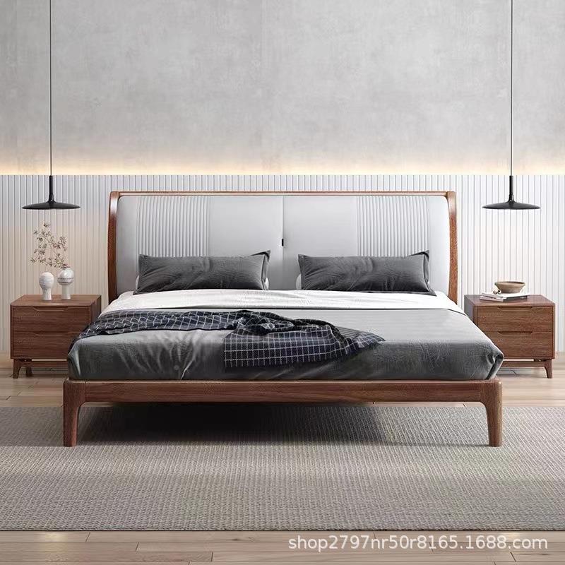 实木1胡.床8米双人现代简约婚床主软卧家具C21北欧桃木1.5米包床