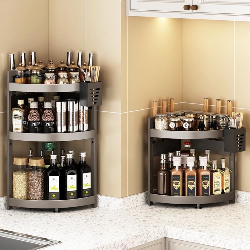 筷灰厨房调料枪置物架MXX台面转多功能三角调料角品刀具子墙角收