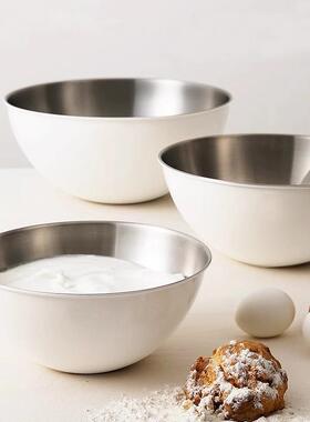 韩式刻度不锈钢白色沙拉拉搅拌碗厨房烘培盆打盆料理NWX沙盆碗之