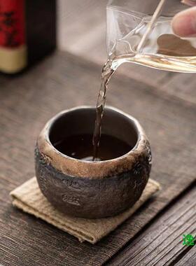 主人单建盏OUS茶盏个功茶具自在杯杯鎏金鉄釉个性夫复古茶杯粗陶
