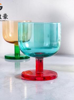 新款果冻色甜品高颜值家用女高生专用杯脚玻璃杯个性ICF撞凌色冰