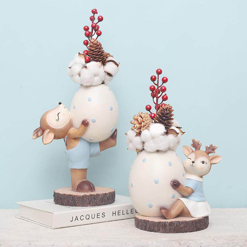 悠然见家居花桌鹿面装饰彩花蛋REF2H0俏皮小卧室儿童房摆件创意盆