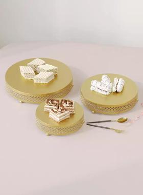 金色甜品台摆件具式婚欧礼道铁艺蛋糕盘午茶点心架水果盘dgj07011