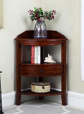 厂直销腾家逸具美式木三角置物架卧室墙角落实地柜子客LWG厅花家