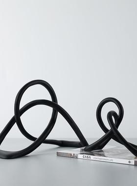 简约现代黑色树脂电扭绳结装饰奢摆件YQ-H317样板转房客厅视柜软