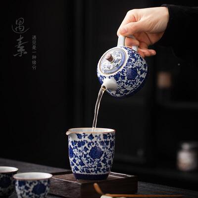 青花缠枝球莲复古茶壶单壶泡茶家用壶224新款CH-24061陶瓷孔过滤
