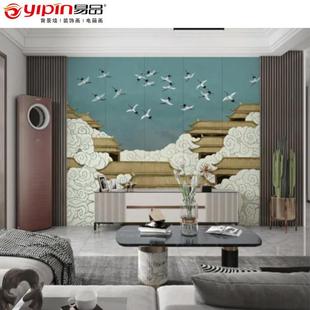 中式山水背景墙壁画布硬包客厅沙发193视墙酒店宴会新厅影刺绣背