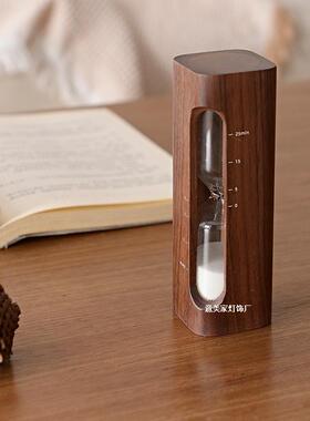 桃木沙漏计时器办公室桌实木复古风玻璃摆件创意性个面装饰摆沙漏