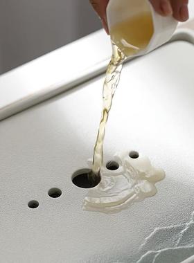 全陶瓷茶盘型家用现轻奢储水小茶台沥茶具代茶杯托UMK盘排水干泡