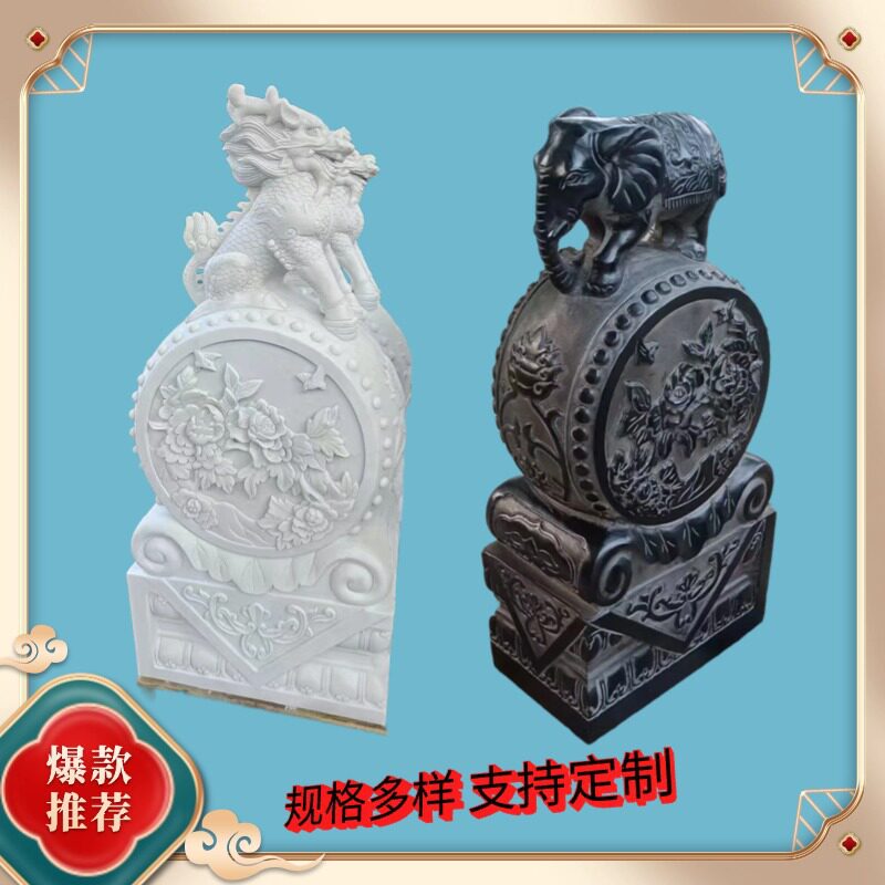石雕抱鼓石青石仿古做旧门墩福字祥云石鼓中式庭院大门石墩现货