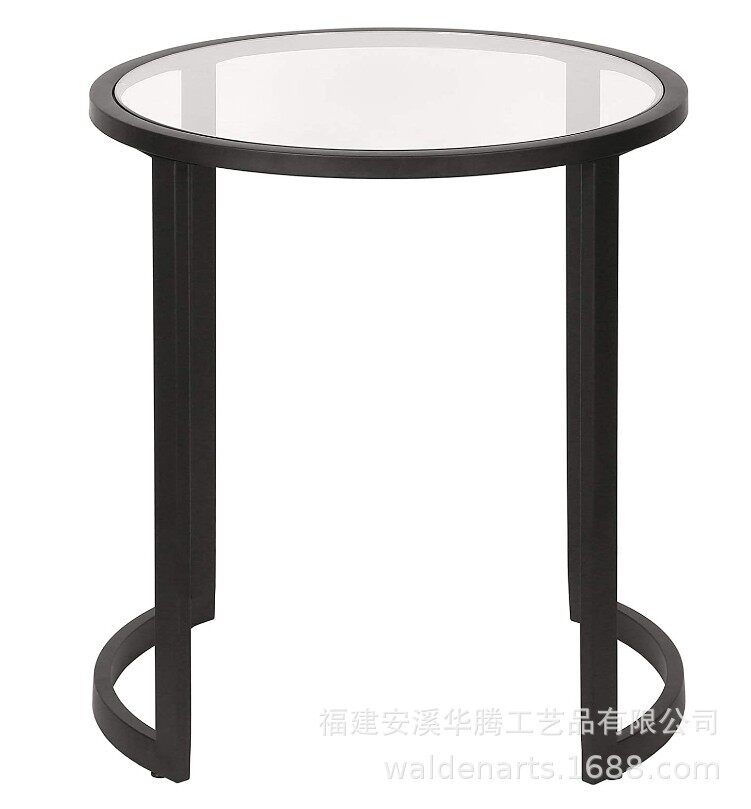 北欧简约铁艺轻奢玻璃茶几简约客厅沙发铁艺圆形边几创意小桌几