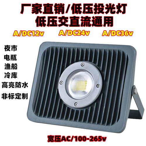 低压投光灯户外防水36直流50w100w200w隧道仓库灯船用24v照明灯