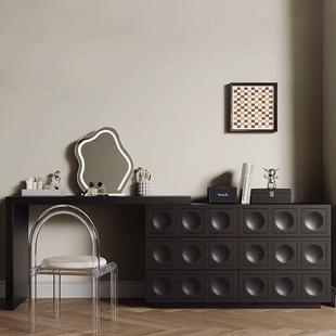 全实木整装梳妆台斗柜一体家用北欧极简卧室奶油网红黑化妆桌