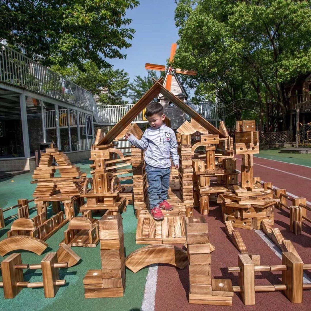 超大块碳化积木防腐砖块炭烧幼儿园大型建构户外搭建室外木质玩具