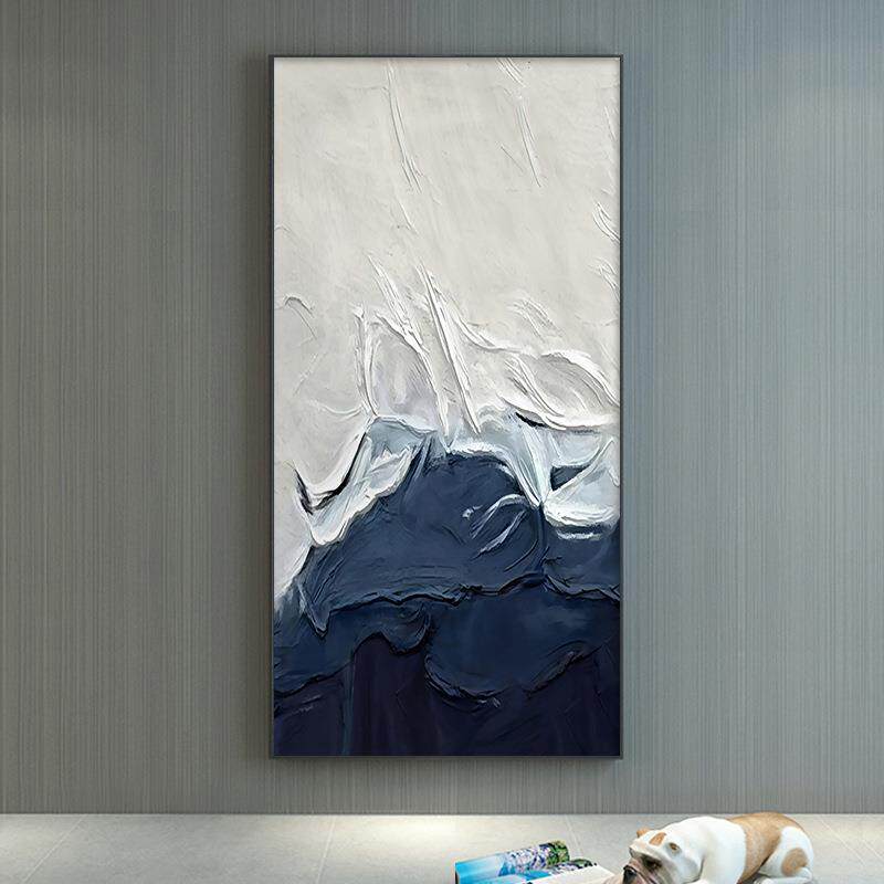 北欧现代抽象竖版装饰画走廊喷绘油画设计师非手绘玄关画
